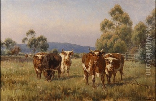 Cattle In A Pasture Oil Painting - Jan Hendrik Scheltema