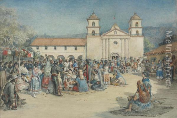 The Santa Barbara Mission Oil Painting - Alexander F. Harmer
