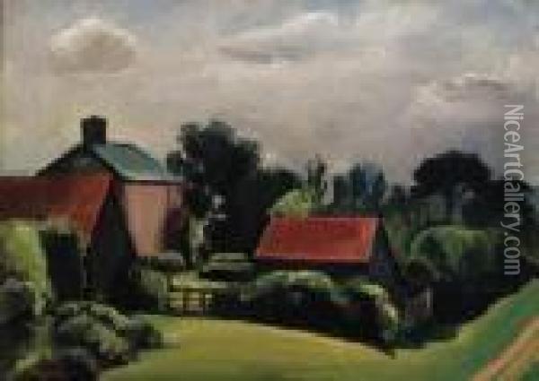 A Hampshire Farm Oil Painting - Bernard Meninsky