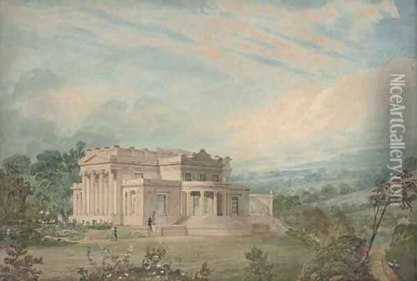 Study of the exterior of a Palladian country house Oil Painting - English School