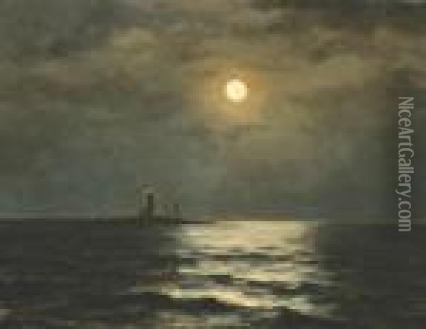 Lighthouse At Night Oil Painting - William Frederick de Haas
