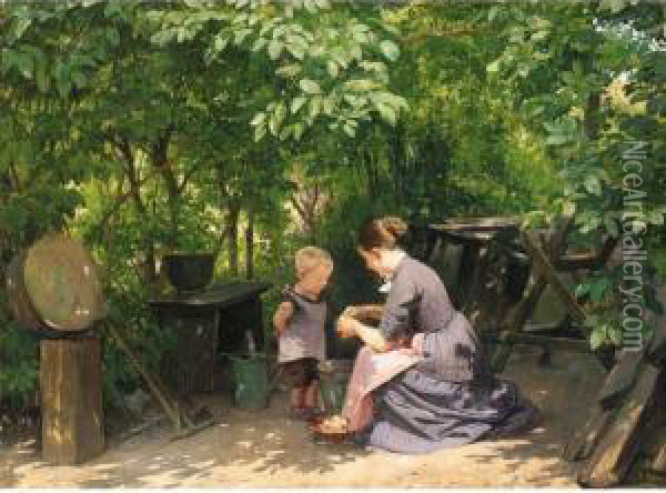 I Haven (in The Garden) Oil Painting - Edvard Frederik Petersen