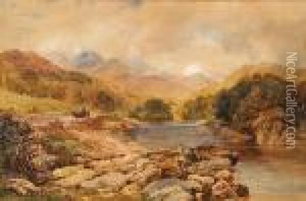 On The Lludwy, Wales Oil Painting - David Cox