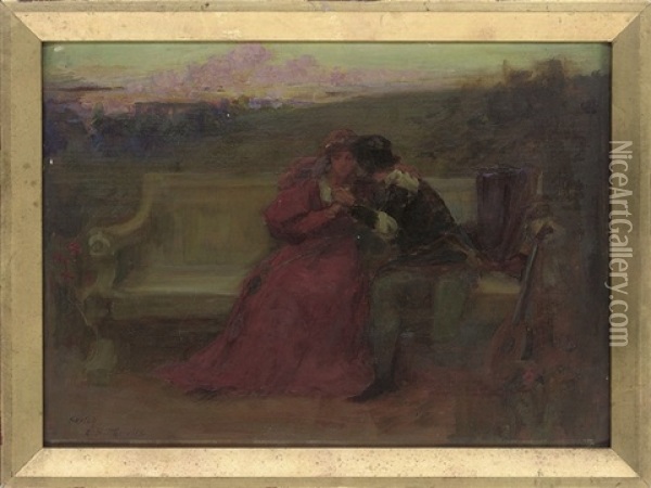 A Sketch Of Lovers At Sunset Oil Painting - George Sheridan Knowles