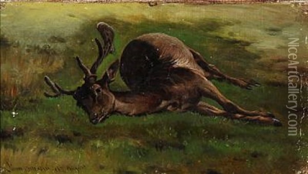 A Shot Deer Oil Painting - Simon Simonsen