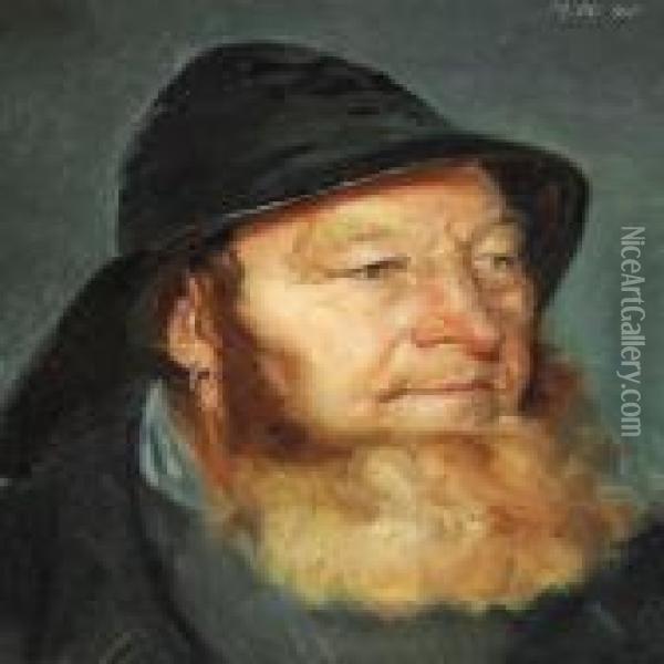 Fisherman Ole Svendsen From Skagen With Sou'wester Oil Painting - Michael Ancher