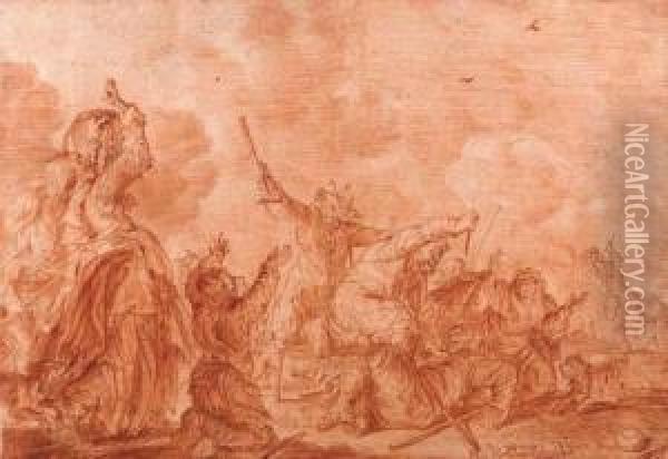 'al-arm I' ('utterly Poor'); Crippled Beggars Fighting Oil Painting - Adriaen Pietersz. Van De Venne