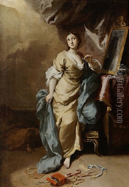 Figura Allegorica Femminile (maddalena Come Vanitas?) Oil Painting - Jacopo Amigoni