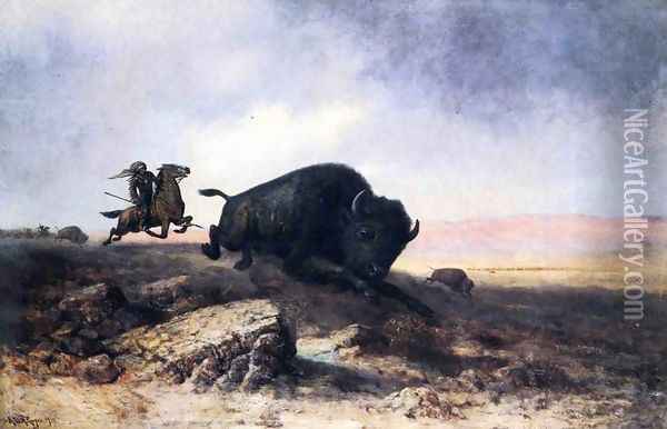Buffalo Hunt Oil Painting - Astley David Middleton Cooper