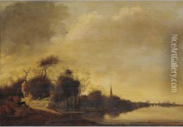 River Landscape Oil Painting - Anthony Jansz van der Croos