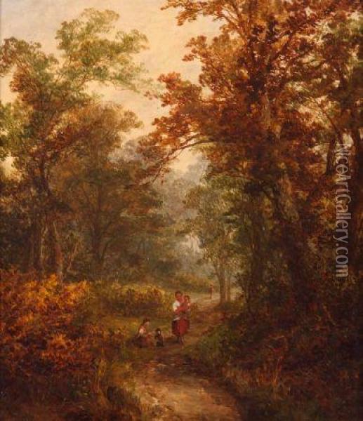 Family Group On A
Woodland Path Oil Painting - John Holding