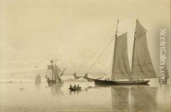 Schooner Yacht 'bessie' Off Newport, Circa Oil Painting - William Bradford