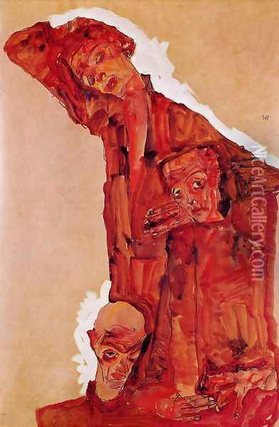 Composition With Three Male Figures Aka Self Portrait Oil Painting - Egon Schiele