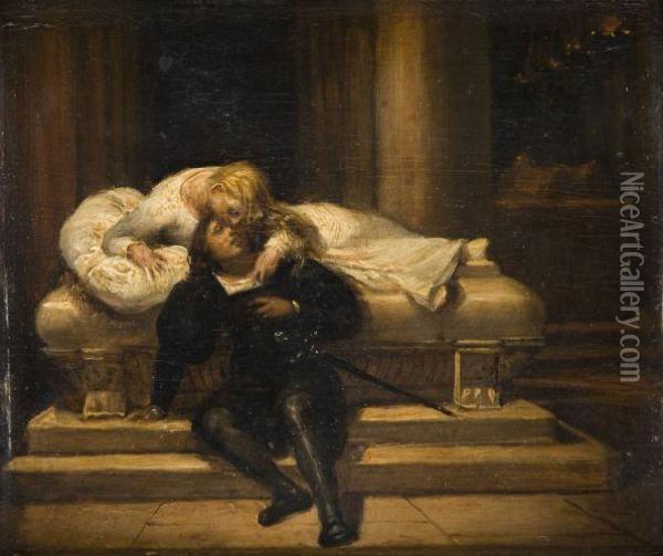 Juliette Se Reveillant Pres De Romeo Oil Painting - Paul Delaroche
