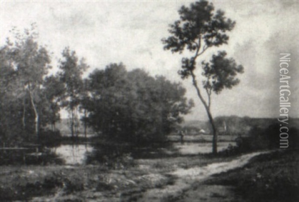 River Landscape With Figure Oil Painting - Leon Richet