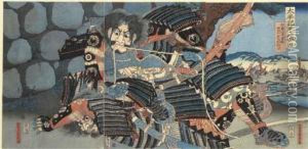 Taiheiki Amagasaki Kassen (battle At Amagasaki From The Taiheiki) Oil Painting - Sadahide Hashimoto