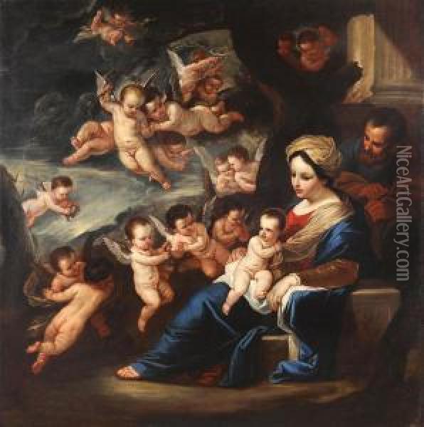 Sacra Famiglia Con Cherubini Oil Painting - Pietro Da Cortona (Barrettini)