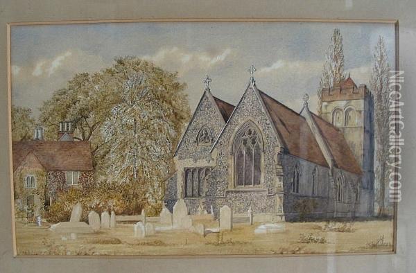 Bisham Church And Vicarage Oil Painting - Thomas Edward Powell