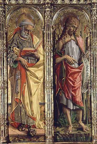 St. Peter and St. John the Baptist, detail from the Sant'Emidio polyptych, 1473 Oil Painting - Carlo Crivelli