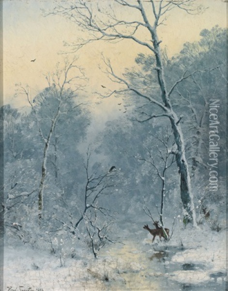 Winterlandschaft Mit Rehen Und Raben Oil Painting - Heinrich Gogarten
