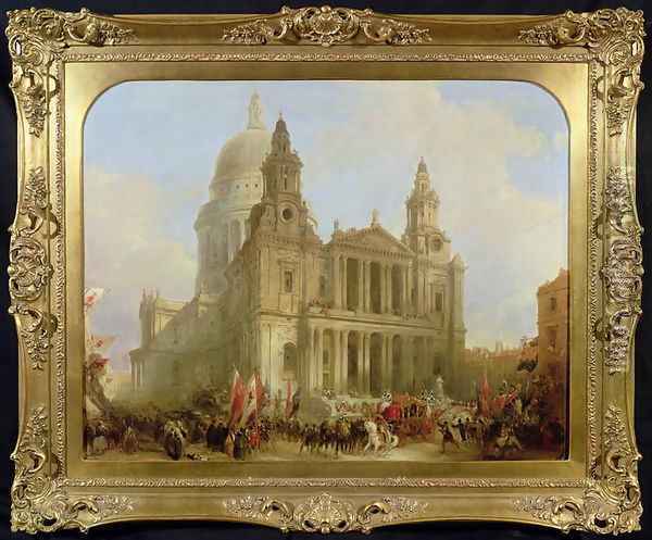 St. Pauls Cathedral with the Lord Mayors Procession, 1836 Oil Painting - David Roberts