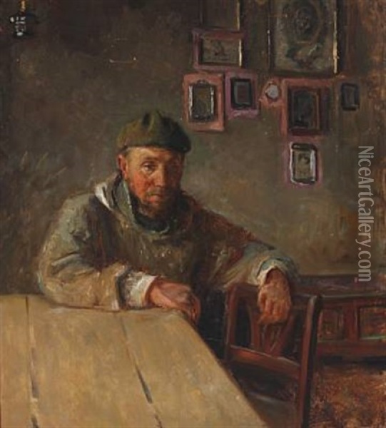 Interior With Fisherman Oil Painting - Viggo Johansen