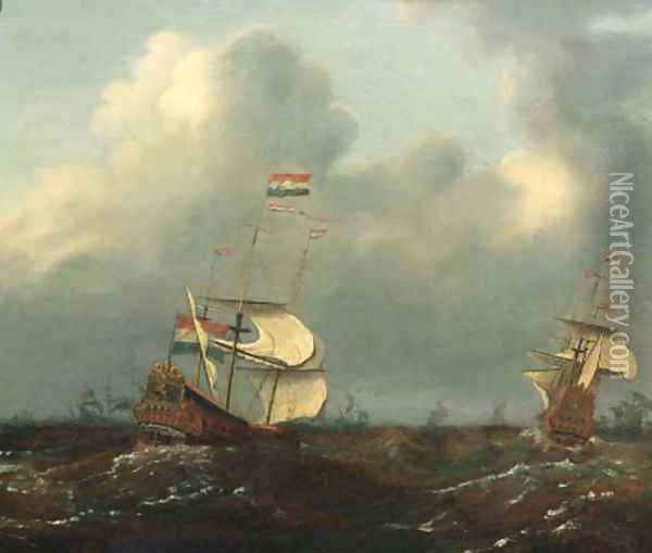 Men-o'-war offshore, as a storm approaches, in a gale Oil Painting - Willem van de Velde the Younger