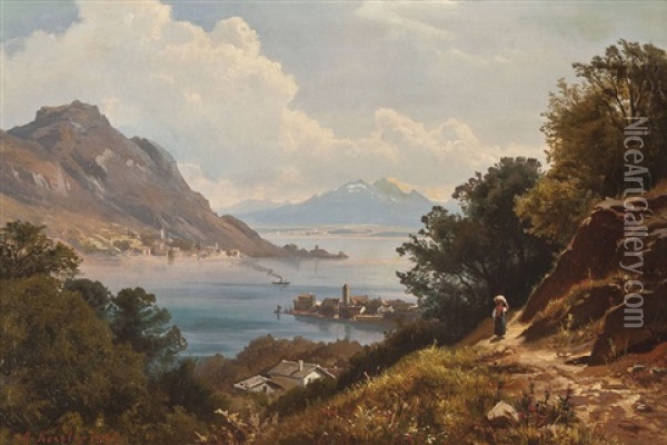 Italienische Kustenlandschaft Oil Painting - August Friedrich Kessler