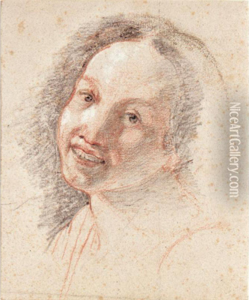 Study Of The Head Of A Smiling Girl Oil Painting - W. Deventer