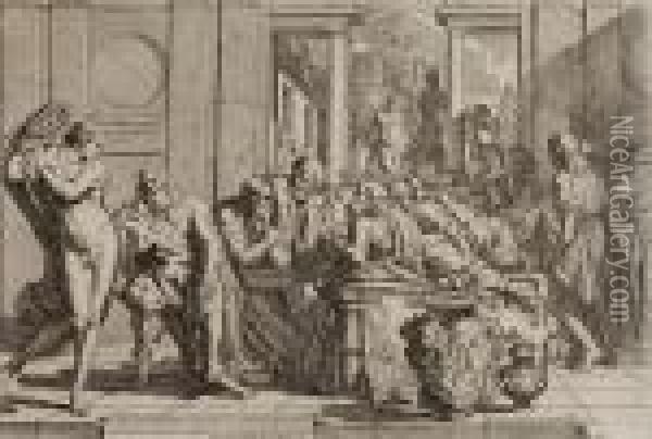 The Drunken Alcibiades Interrupting The Symposium Oil Painting - Pietro Testa