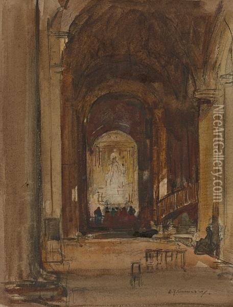 Church Interior Oil Painting - David Young Cameron