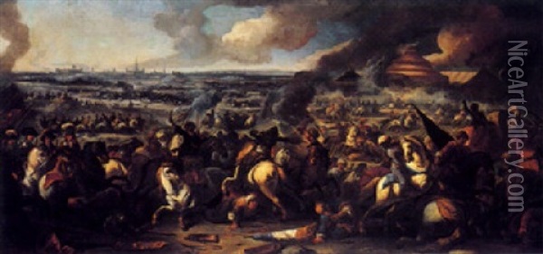 The Defeat Of The Turks Before Vienna, 1683, With The Hofburg And Stefansdom Beyond Oil Painting - Francesco Monti