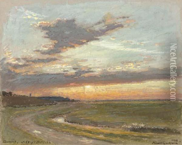 Sunset, Near Cley, Norfolk Oil Painting - Albert Goodwin