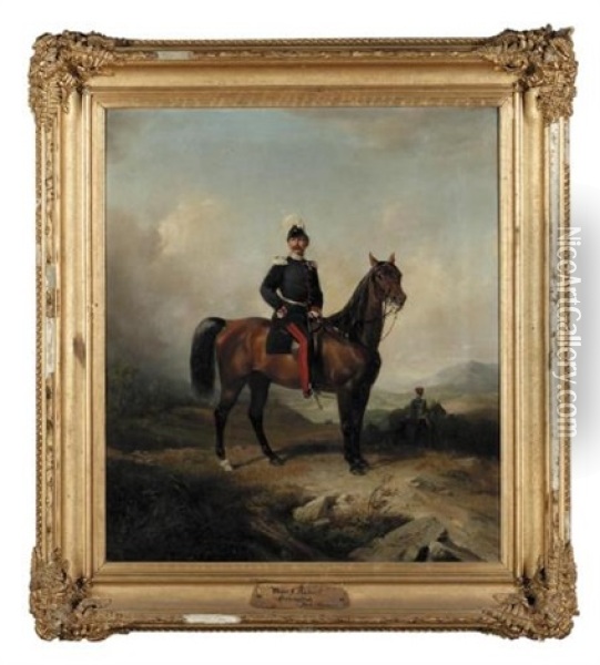 Portrait Of Major Rudorff On Horseback (generalrat Major Rudorff Zu Pferd) Oil Painting - Conrad L' Allemand