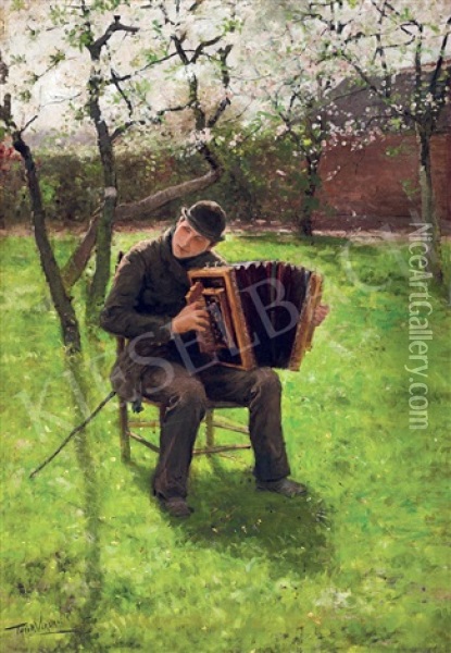Accordian Player In A Spring Garden Oil Painting - Theodor Verstraete