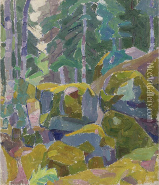 Landscape With Trees Oil Painting - Alexander Konstantinovich Bogomazov