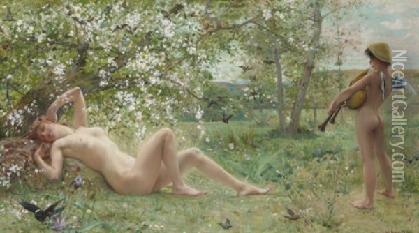 Spring Awakening Oil Painting - Luc-Olivier Merson