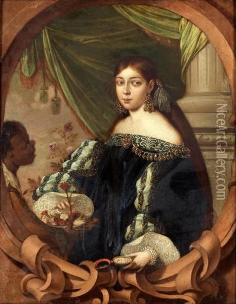 Renaissance Lady With Servant Oil Painting - Cornelis Iii Schut