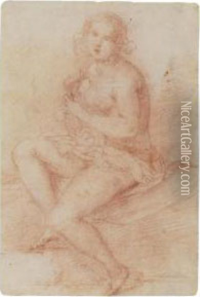 Nude Seated Woman Playing A Lute Oil Painting - Giovanni Baglione