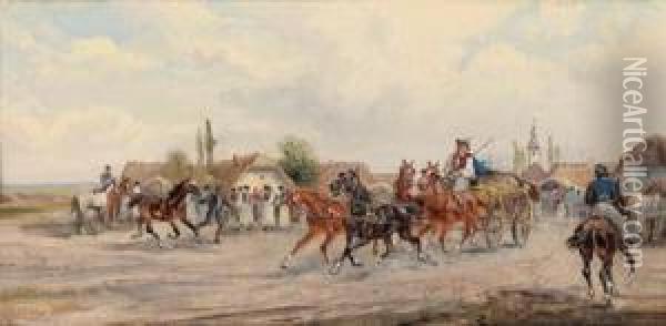 Ungarischer Pferdemarkt Oil Painting - Alfred Steinacker