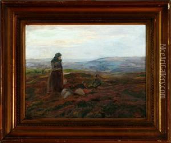 A Danish Moor Landscape Oil Painting - Knud Larsen