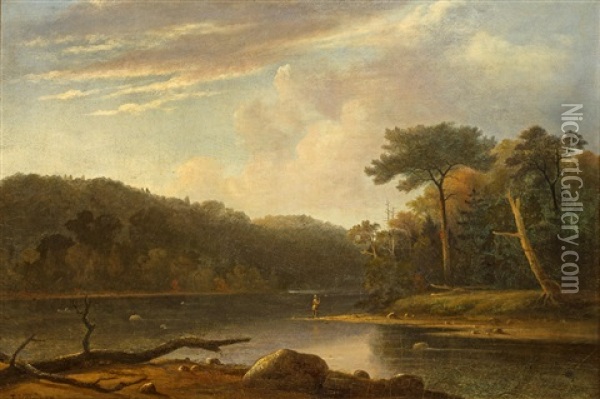 Man Fishing In A Stream Oil Painting - Thomas Doughty