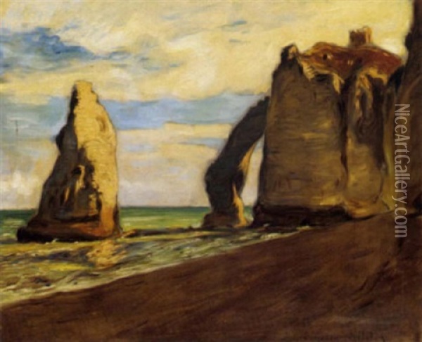 The Arched Cliff At Etretat Oil Painting - Etienne (Adolphe E. Auguste) Moreau-Nelaton