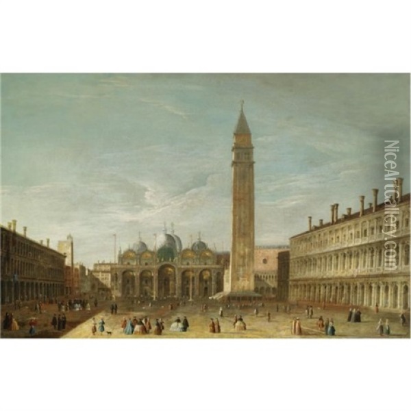 Venice, A View Of Piazza San Marco Looking Towards The Basilica Oil Painting -  Master of the Langmatt Foundation Views
