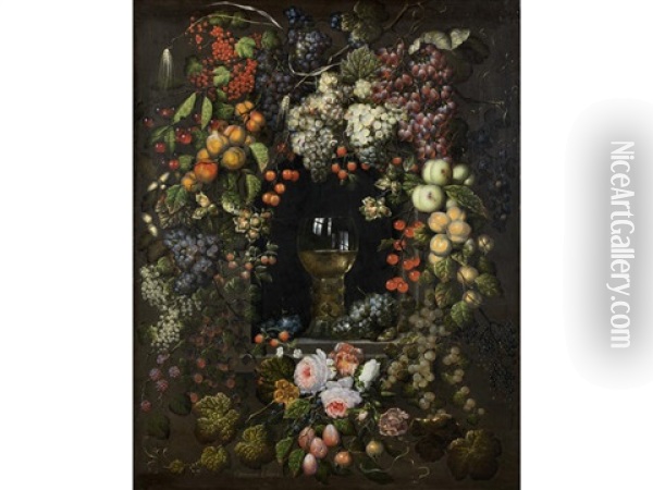 A Roemer In A Garland Of Fruit And Flowers Oil Painting - Ottmar Elliger the Elder