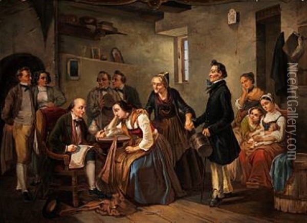 A Marriage Arrangement Oil Painting - Wilhelm Carl August Zimmer