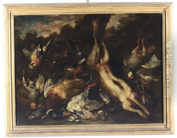 Cacciagione Con Lepre E Uccelli Oil Painting - Bartolommeo Bimbi