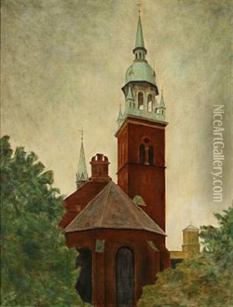 View Of The Church Of The Holy Spirit In Copenhagen Oil Painting - Svend Hammershoi