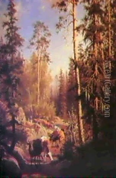 Skogsglanta Med Kor I Vall Oil Painting - Carl Henrik Bogh