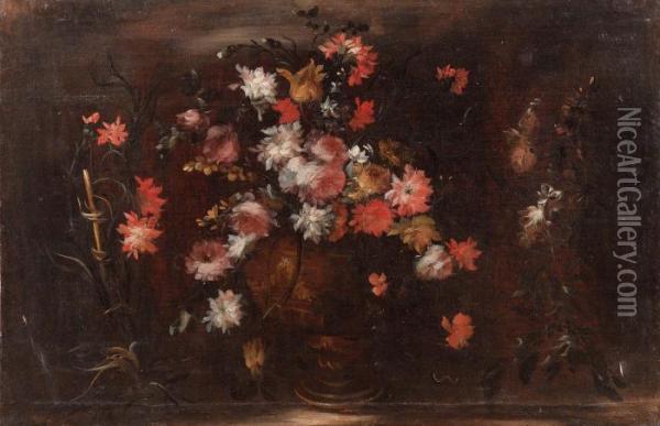 Natura Morta Con Fiori Entro Un Vaso Oil Painting - Master Of The Guardeschi Flowers